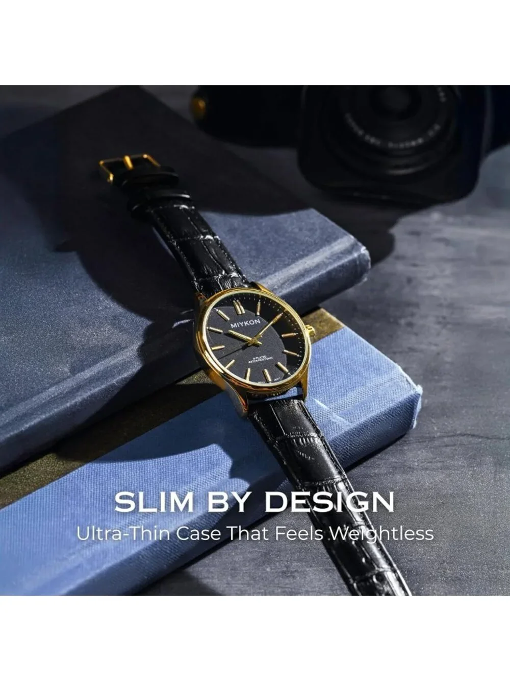 Mens Black Gold Analog Genuine Leather Strap Ultra-Thin Waterproof Classic Watch